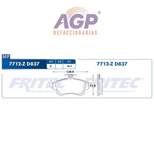 BALATA  DELANTERA VOLVO S40 1999-2004, VOLVO V40 1999-2004 (FRI-SPC7712Z) - REFACCIONARIAS AGP