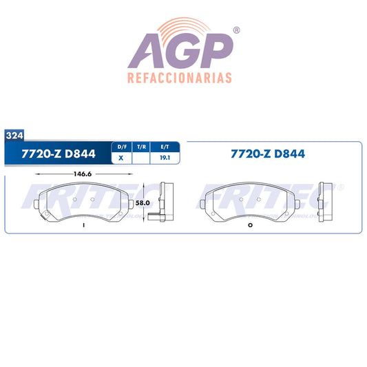 BALATA  DELANTERA BUICK RENDEZVOUS 2002-2007, PONTIAC TRUCK AZTEK 2001-2005 (FRI-SPC7720Z)