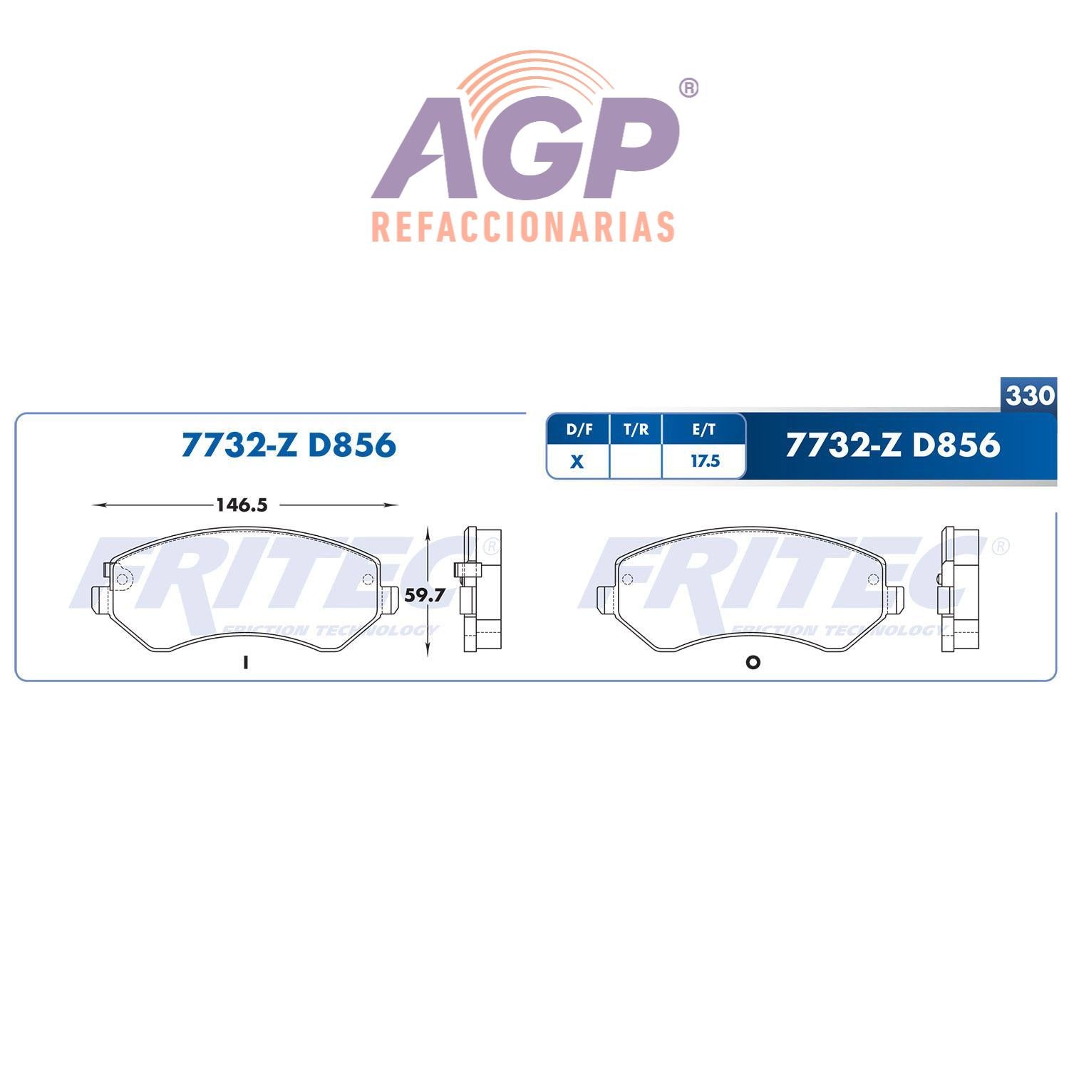 BALATA  DELANTERA CHRYSLER TRUCK GRAND VOYAGER 2001-2002, CHRYSLER TRUCK TOWN  (FRI-SPC7732Z) - REFACCIONARIAS AGP