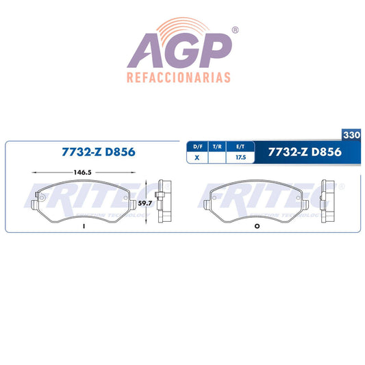 BALATA  DELANTERA CHRYSLER TRUCK GRAND VOYAGER 2001-2002, CHRYSLER TRUCK TOWN  (FRI-SPC7732Z) - REFACCIONARIAS AGP