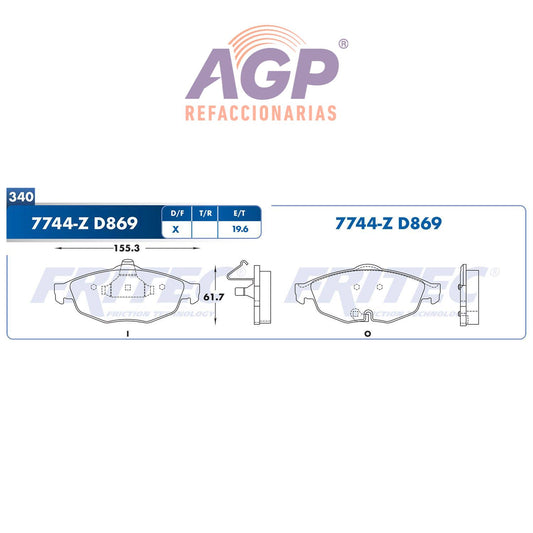 BALATA DISCO DELANTERA DODGE STRATUS 2001-2006 CHRYSLER CIRRUS 2001-2006 SEBRING 2001-2006 =D869 ()