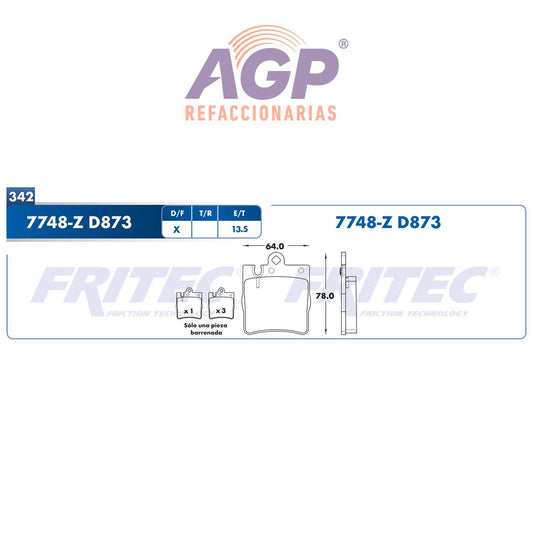 BALATA  TRASERA MERCEDES BENZ C200K 2001-2003, MERCEDES BENZ C230 2003-2006, (FRI-SPC7748Z)