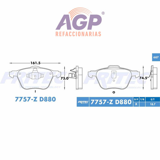 BALATA  DELANTERA SEAT TRUCK ALHAMBRA 2002-2008, VOLKSWAGEN TRUCK SHARAN 2002- (FRI-SPC7757Z)