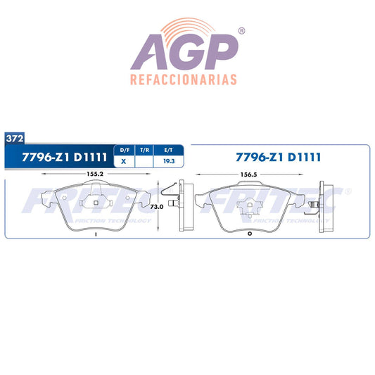 BALATA DISCO DELANTERA AUDI A4 2005-2007  AUDI A4 2005-2009  AUDI A4 2008-2009  AUDI A4 QUATTRO 2005-2009  =D1111 ()