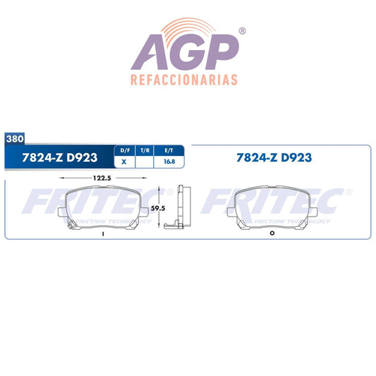 BALATA  DELANTERA PONTIAC TRUCK VIBE 2003-2008, TOYOTA COROLLA 2003-2008, TOYO (FRI-SPC7824Z) - REFACCIONARIAS AGP