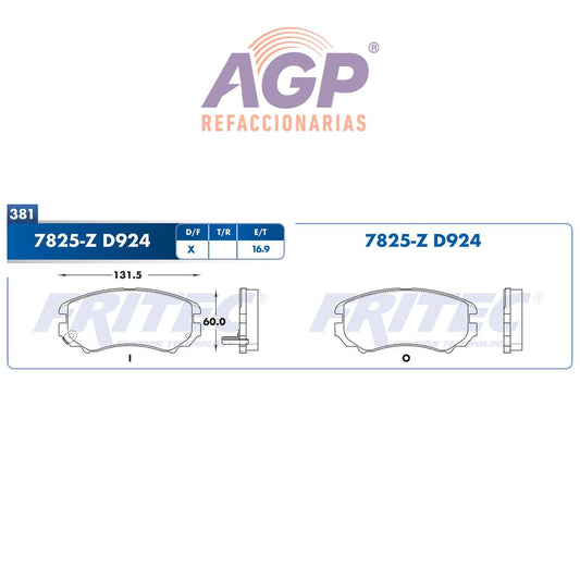 BALATA DISCO DELANTERA HYUNDAI SONATA 2004-2010 KIA MAGENTIS 2001-2010 KIA OPTIMA 2003-2010 KIA SOUL 2010 CHANGAN CS35 2023-2024 CS35 PLUS 2022-2024 =D924 ()