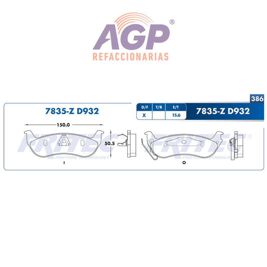 BALATA DISCO TRASERA FORD TRUCK RANGER 2010 FORD GRAND MARQUIS 2003-2011 CROWN VICTORIA 2003-2011 =D932 ()