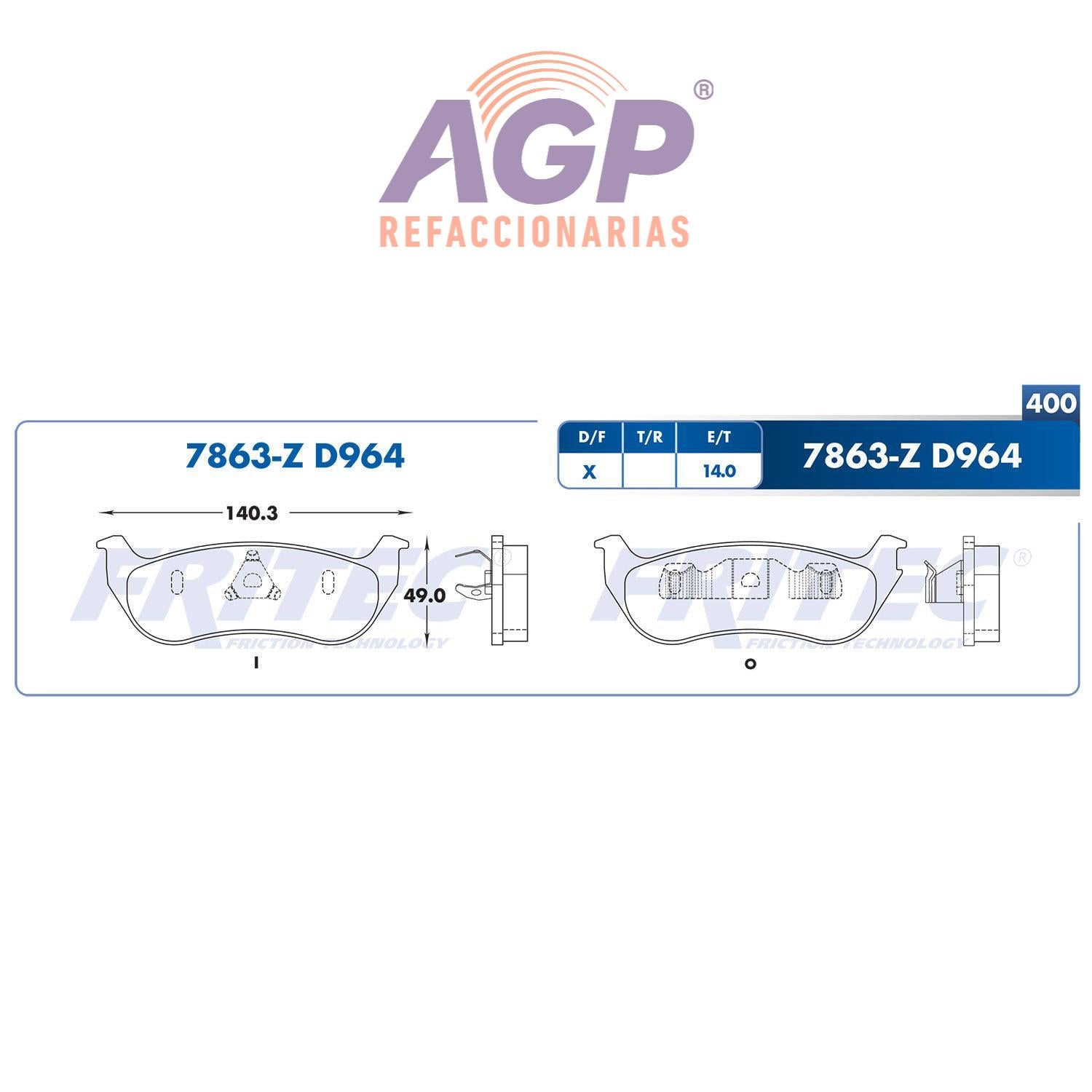 BALATA  TRASERA JEEP LIBERTY 2003-2003, JEEP WRANGLER 2003-2004, (FRI-SPC7863Z) - REFACCIONARIAS AGP