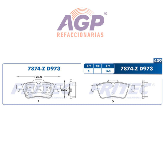 BALATA  TRASERA MAZDA 3 2004-2005, MAZDA 5 2006-2006, CHEVROLET VECTRA 2003- (FRI-SPC7874Z)