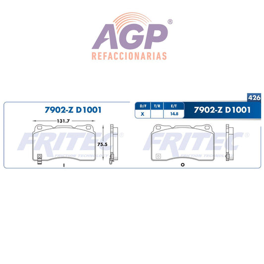 BALATA  DELANTERA BUICK REGAL 2012-2013 MITSUBISHI LANCER 2003-2006 MITSUBISHI (FRI-SPC7902Z) - REFACCIONARIAS AGP