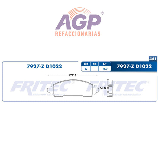 BALATA  DELANTERA FORD TRUCK FREESTAR 2004-2007, MERCURY MONTEREY 2004-2007 (FRI-SPC7927Z) - REFACCIONARIAS AGP