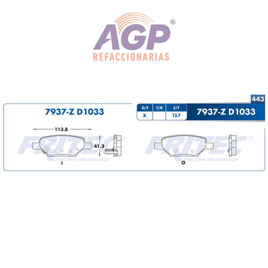 BALATA  TRASERA CHEVROLET TRUCK HHR 2008-2010, CHEVROLET MALIBU 2004-2012, P (FRI-SPC7937Z)