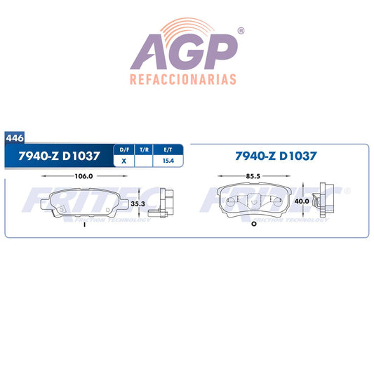 BALATA  TRASERA CHRYSLER 200 2011-2013, CHRYSLER CIRRUS 2010-2010, CHRYSLER  (FRI-SPC7940Z)