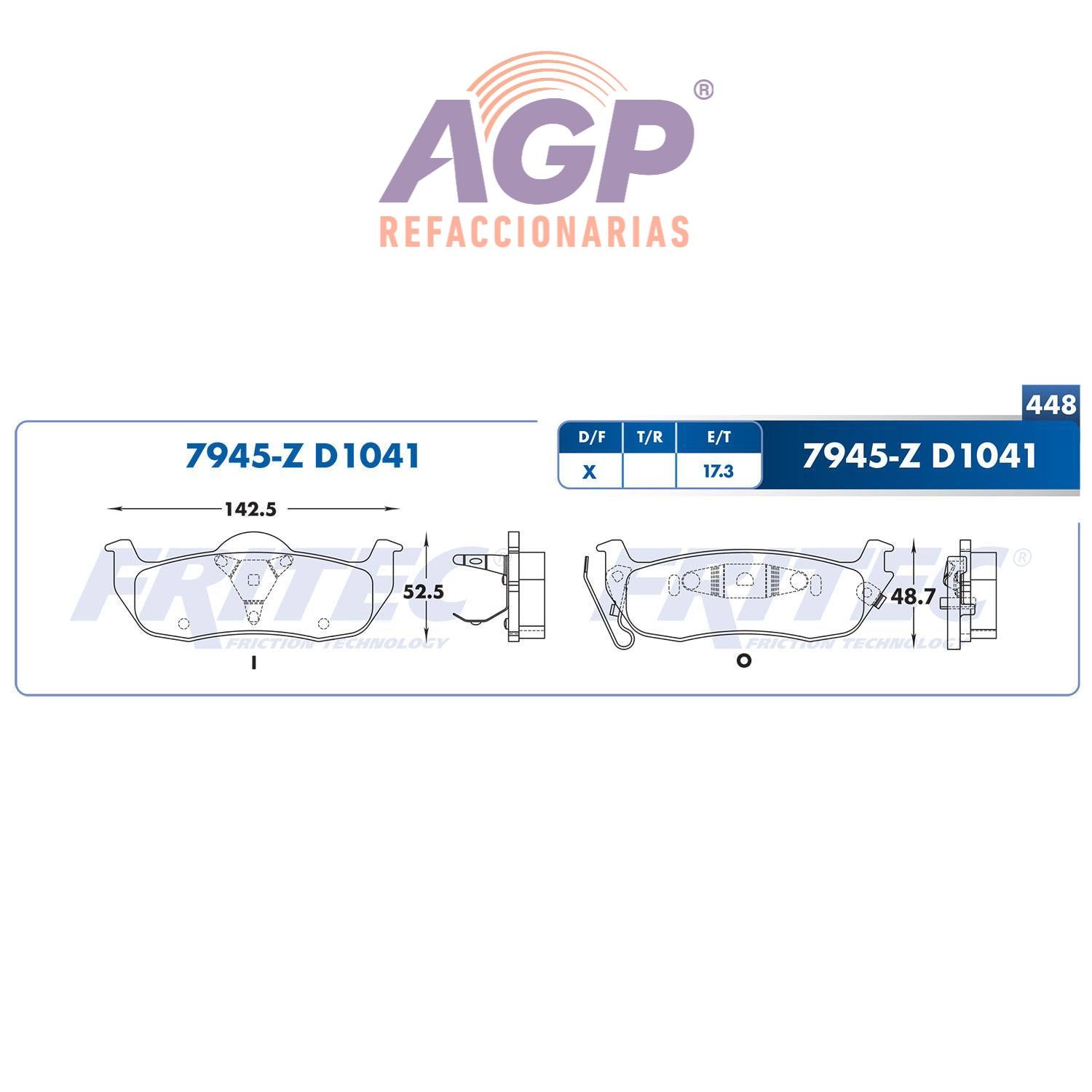 BALATA  TRASERA INFINITI TRUCK QX56 2004-2010, JEEP COMMANDER 2006-2010, JEE (FRI-SPC7945Z) - REFACCIONARIAS AGP