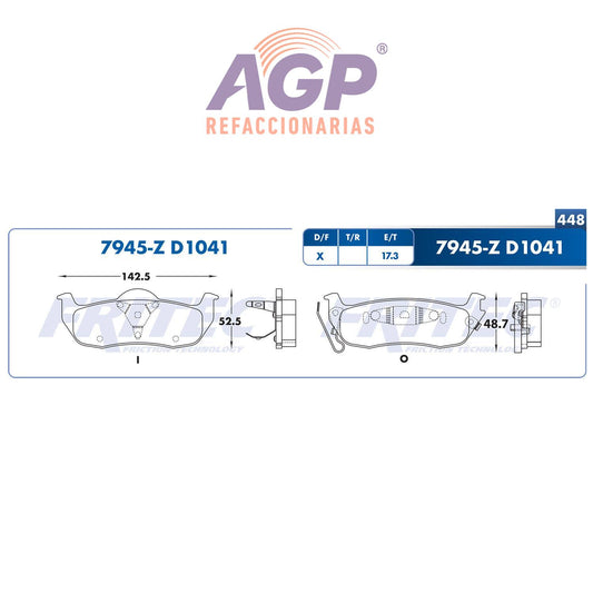 BALATA  TRASERA INFINITI TRUCK QX56 2004-2010, JEEP COMMANDER 2006-2010, JEE (FRI-SPC7945Z) - REFACCIONARIAS AGP