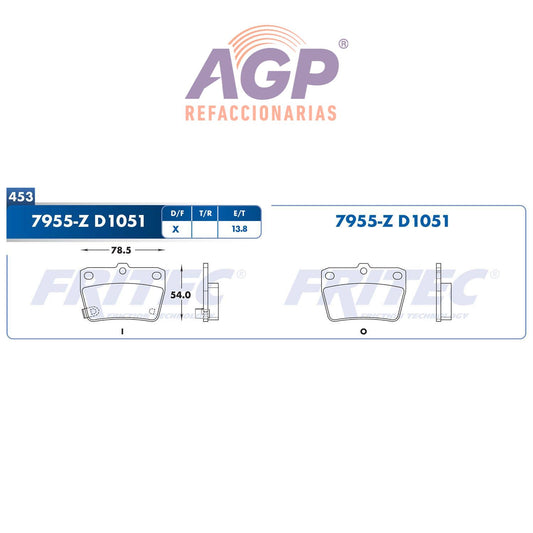 BALATA  TRASERA TOYOTA TRUCK RAV4 2004-2005, (FRI-SPC7955Z)