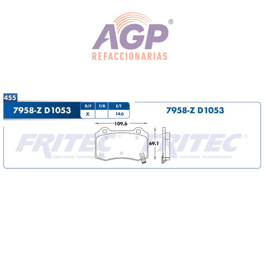 BALATA  TRASERA CADILLAC CTS 2005-2013, CHEVROLET CAMARO 2010-2015, CHRYSLER (FRI-SPC7958Z)