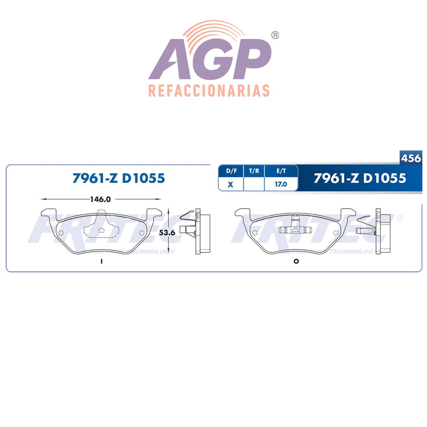 BALATA  TRASERA FORD TRUCK ESCAPE 2001-2009, FORD TRUCK ESCAPE HYBRID 2008-2 (FRI-SPC7961Z) - REFACCIONARIAS AGP