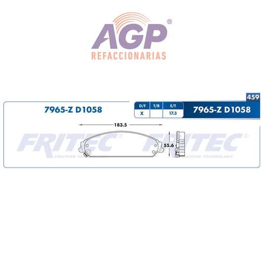 BALATA  DELANTERA CHRYSLER 200 2013-2013, CHRYSLER 300 2005-2014, CHRYSLER MAG (FRI-SPC7965Z) - REFACCIONARIAS AGP