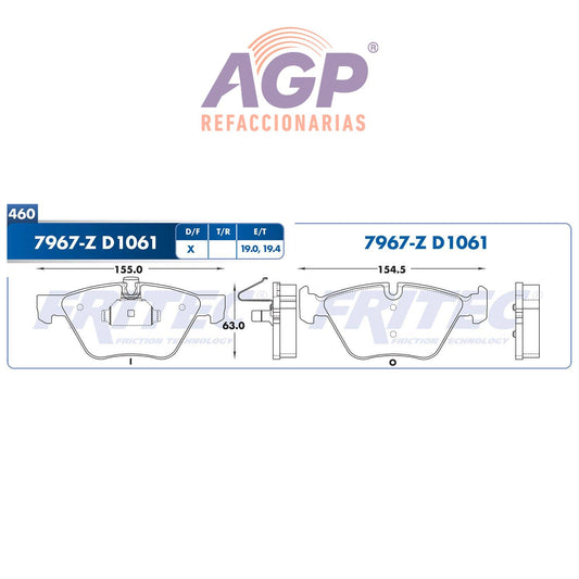 BALATA DISCO DELANTERA BMW 125I 2008 BMW 125I 2011 BMW 128I 2008-2013 BMW 323I 2006-2007 BMW 325CI 2007 =D1061 ()