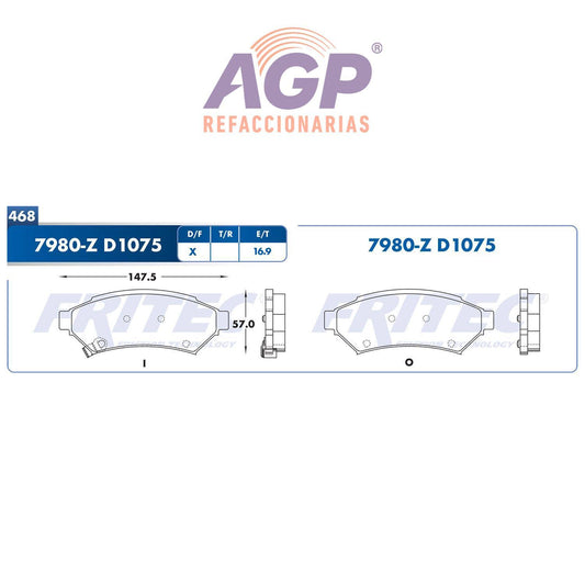 BALATA  DELANTERA BUICK ALLURE 2005-2009, BUICK LACROSSE 2005-2009, BUICK TRUC (FRI-SPC7980Z) - REFACCIONARIAS AGP