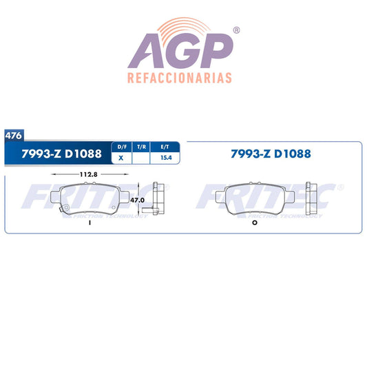 BALATA  TRASERA HONDA TRUCK ODYSSEY 2005-2010, (FRI-SPC7993Z) - REFACCIONARIAS AGP