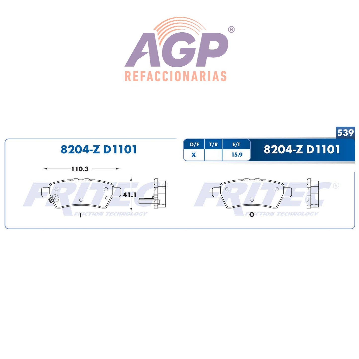 BALATA  TRASERA NISSAN TRUCK PATHFINDER 2005-2012, NISSAN TRUCK XTERRA 2006- (FRI-SPC8204Z) - REFACCIONARIAS AGP