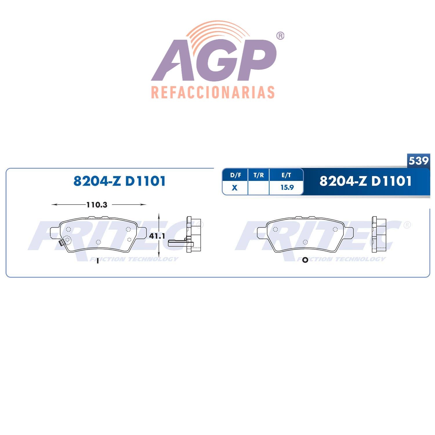 BALATA  TRASERA NISSAN TRUCK PATHFINDER 2005-2012, NISSAN TRUCK XTERRA 2006- (FRI-SPC8204Z) - REFACCIONARIAS AGP