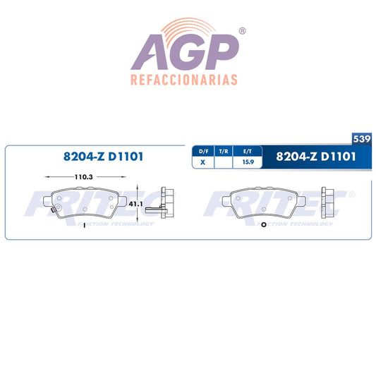BALATA  TRASERA NISSAN TRUCK PATHFINDER 2005-2012, NISSAN TRUCK XTERRA 2006- (FRI-SPC8204Z) - REFACCIONARIAS AGP
