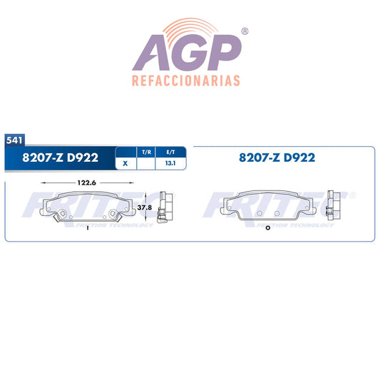 BALATA  TRASERA CADILLAC CTS 2003-2007, CADILLAC STS 2005-2011, PONTIAC GRAN (FRI-SPC8207Z)