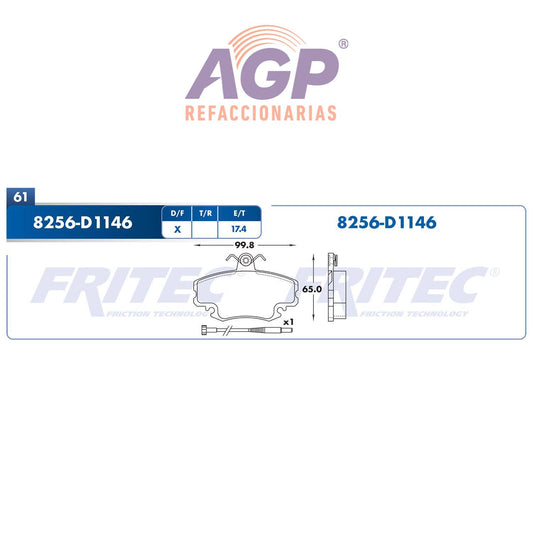 BALATA  DELANTERA NISSAN APRIO 2008-2010, RENAULT CLIO 2001-2010, RENAULT CLIO (FRI-SPC8256Z)