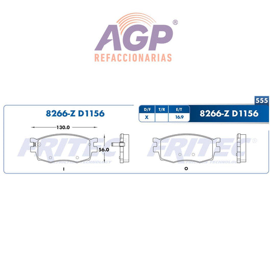 BALATA  DELANTERA DODGE ATTITUDE 2006-2011, HYUNDAI ACCENT 2006-2011, KIA RIO  (FRI-SPC8266Z) - REFACCIONARIAS AGP