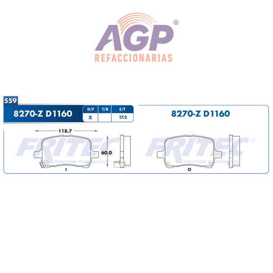 BALATA  DELANTERA CHEVROLET TRUCK HHR 2006-2011, CHEVROLET MALIBU 2004-2010, P (FRI-SPC8270Z) - REFACCIONARIAS AGP
