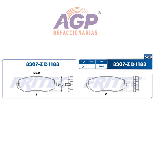 BALATA  DELANTERA SUZUKI TRUCK GRAND VITARA 2006-2013 (FRI-SPC8307Z) - REFACCIONARIAS AGP