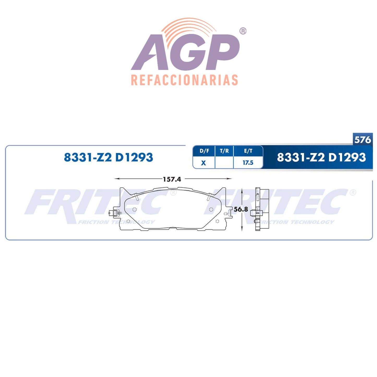 BALATA  DELANTERA LEXUS ES300H 2013-2016, LEXUS ES350 2013-2016, TOYOTA AVALON (FRI-SPC8331Z2) - REFACCIONARIAS AGP