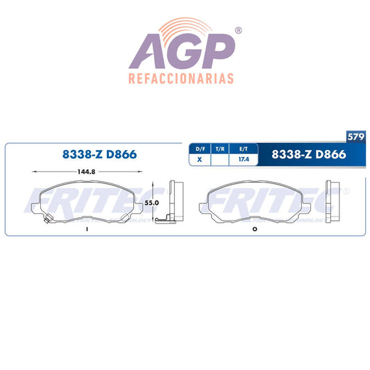 BALATA  DELANTERA DODGE CALIBER 2007-2007, JEEP COMPASS 2007-2008 (FRI-SPC8338Z)