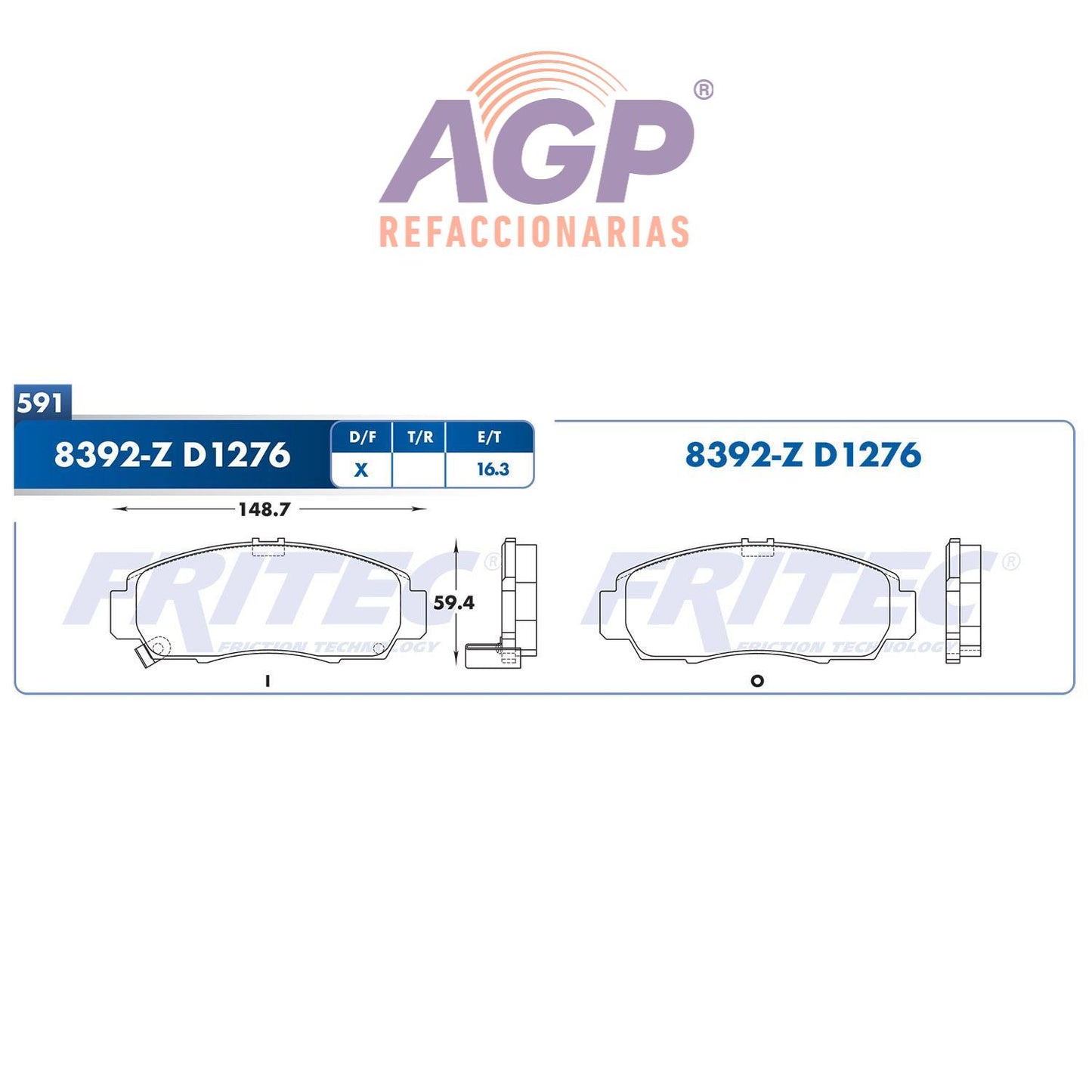 BALATA  DELANTERA HONDA CIVIC 2006-2013, HONDA BR-V 2018-2019 (FRI-SPC8392Z)