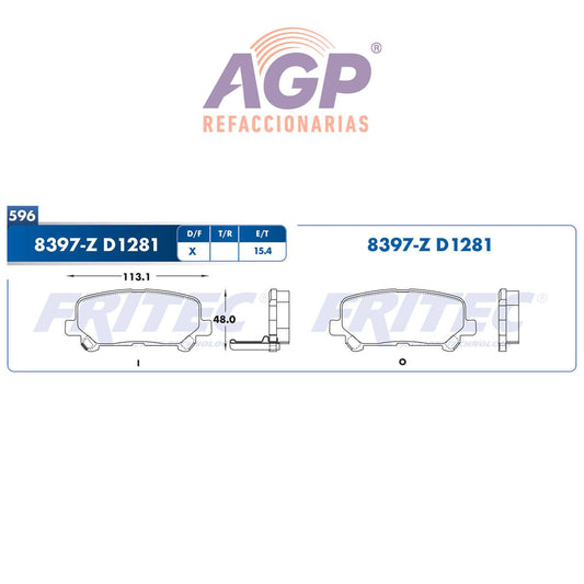 BALATA  TRASERA ACURA TRUCK MDX 2007-2016, ACURA TRUCK ZDX 2010-2013, HONDA  (FRI-SPC8397Z) - REFACCIONARIAS AGP