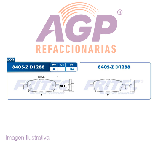 BALATA  TRASERA INFINITI G35 2007-2008, INFINITI G37 2008-2013, INFINITI M35 (FRI-SPC8405Z) - REFACCIONARIAS AGP