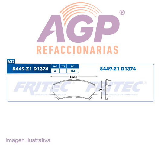 BALATA  DELANTERA NISSAN MAXIMA 2009-2017, NISSAN JUKE NISMO RS 2014-2016, NIS (FRI-SPC8449Z1) - REFACCIONARIAS AGP