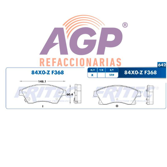 BALATA  DELANTERA CHEVROLET CRUZE 2010-2015, CHEVROLET SONIC HATCH BACK 2014-2 (FRI-SPC84X0Z) - REFACCIONARIAS AGP