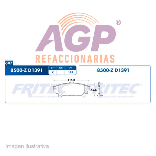 BALATA  TRASERA LEXUS TRUCK RX350 2013-2016, LEXUS TRUCK RX450H 2013-2016, T (FRI-SPC8500Z)