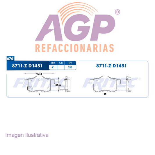 BALATA  TRASERA HONDA ACCORD 2013-2017 (FRI-SPC8711Z)