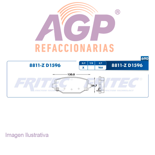 BALATA  TRASERA CHRYSLER TRUCK TOWN & COUNTRY 2012-2016, DODGE JOURNEY 2011-2020 TRUCK GRAND C (FRI-SPC8811Z) - REFACCIONARIAS AGP