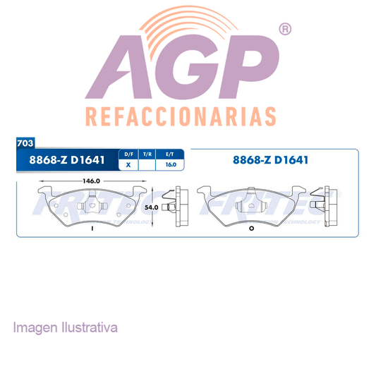 BALATA  DELANTERA VOLKSWAGEN GOL 2012-2018, SAVEIRO 2012-2018 (FRI-SPC8868Z) - REFACCIONARIAS AGP