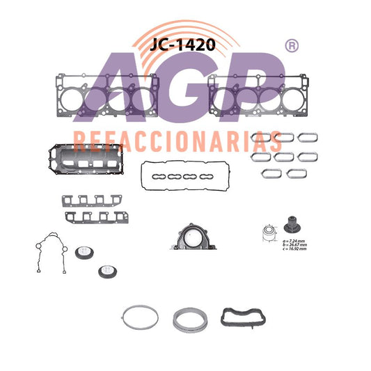 EMPAQUE JUEGO COMPLETO CHRYS. 300 V8 5.7 05-06 - CHARGER V8 5.7 06 - DURANGO V8 5.7 04-06 - MAGNUM V8 5.7 05-06 - RAM 1500 V8 5.7 03-06 - RAM 2500 V8 5.7 03-06 - RAM 3500 V8 5.7 03-06 - JEEP COMMANDE