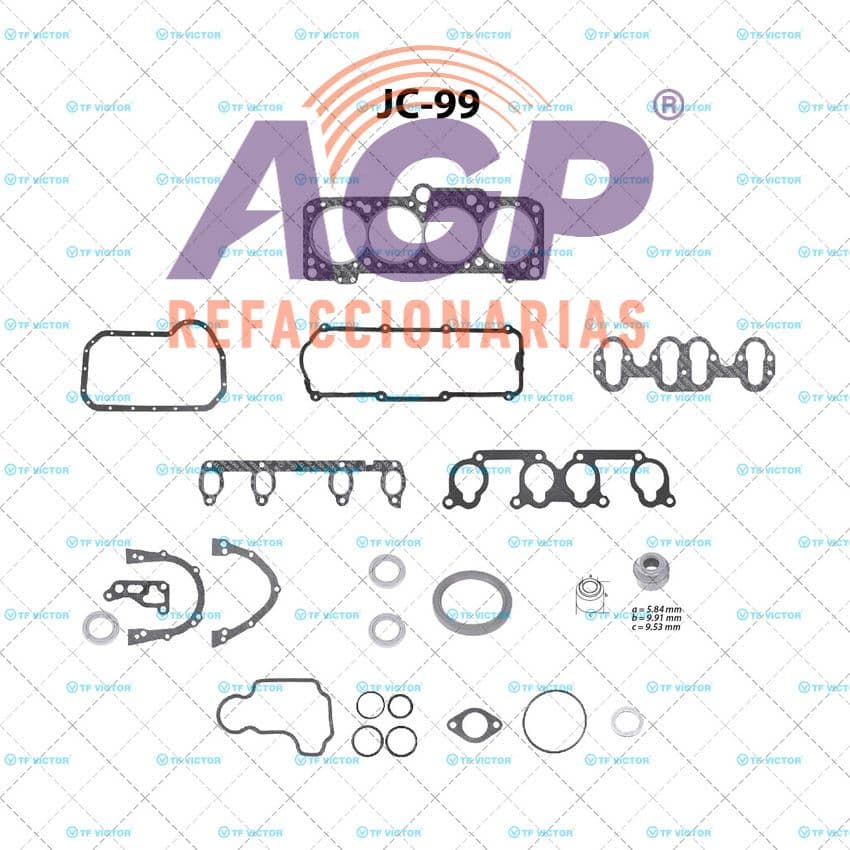 EMPAQUE JUEGO COMPLETO VW L4 2.0 8V 92-99 AEG   AVH   AZG SOHC GOLF A3 - JETTA A3 - PASSAT EMP.PUNT.CORCHO