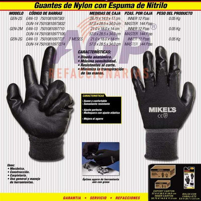 GUANTES PARA TRABAJO DE NYLON CON ESPUMA DE NITRILO (G) - REFACCIONARIAS AGP