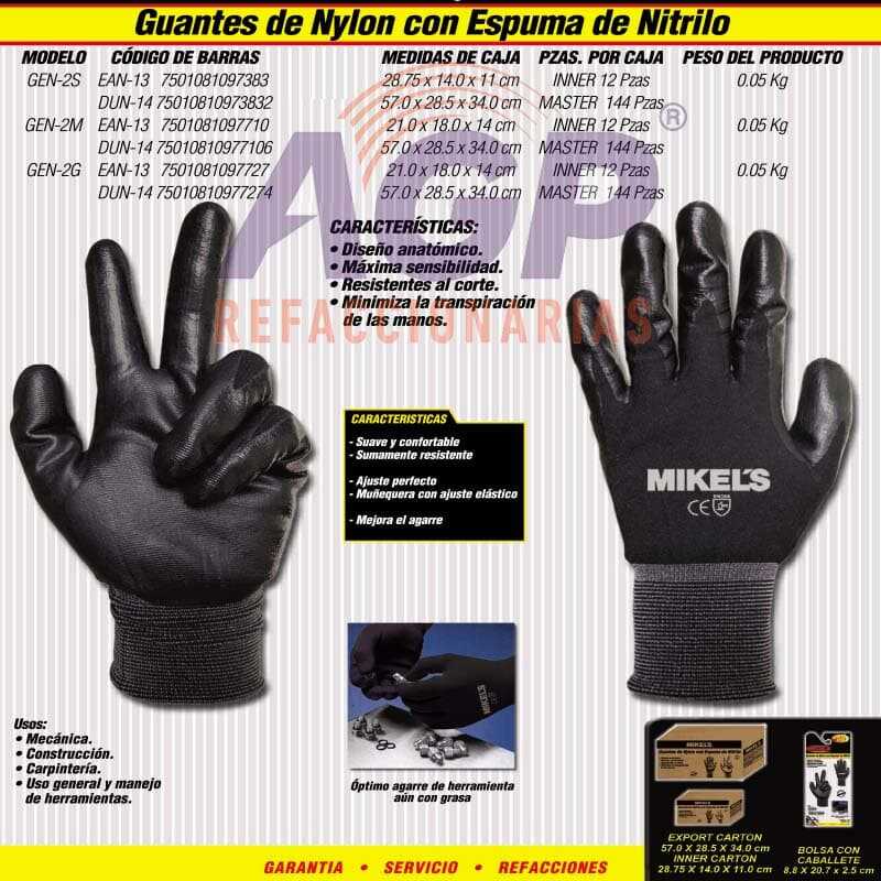 GUANTES PARA TRABAJO DE NYLON CON ESPUMA DE NITRILO (M) - REFACCIONARIAS AGP