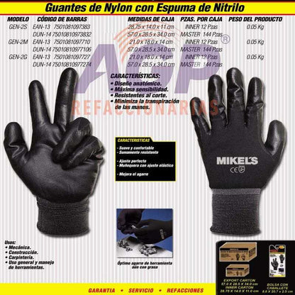 GUANTES PARA TRABAJO DE NYLON CON ESPUMA DE NITRILO (M) - REFACCIONARIAS AGP